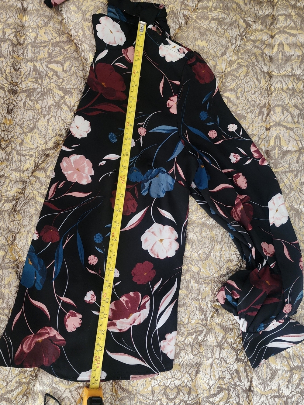 RW&CO. Black Formal Officewear Floral Tie-Neck Chic Flowy Blouse Academia - Picture 10 of 12